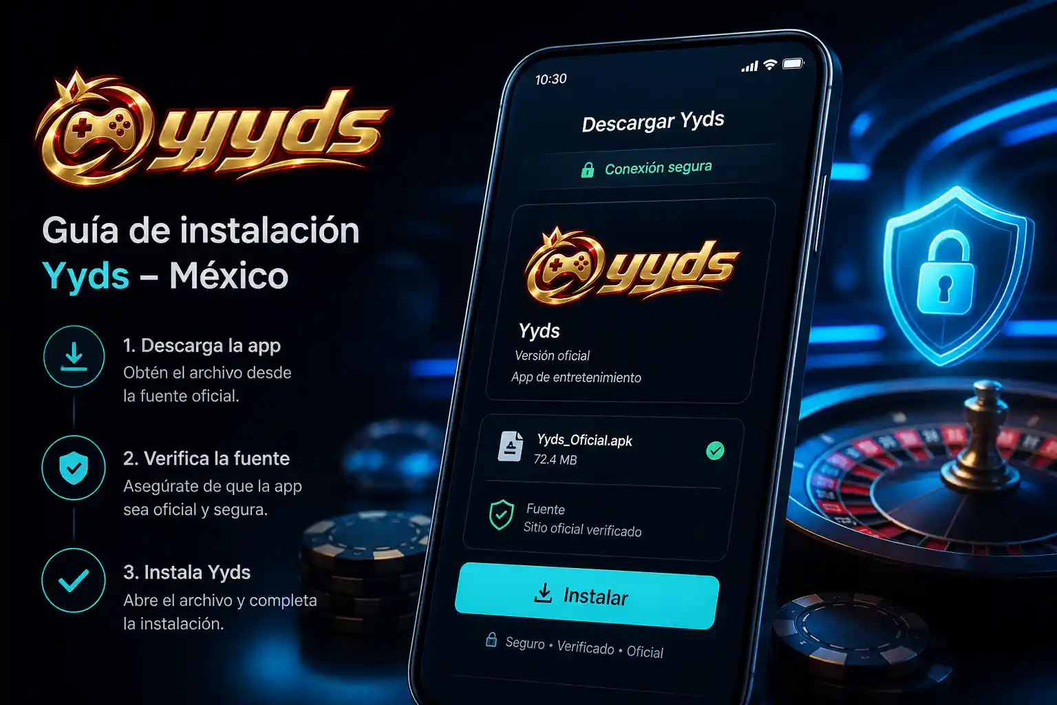 Celular mostrando la verificación previa para instalar la app de Yyds