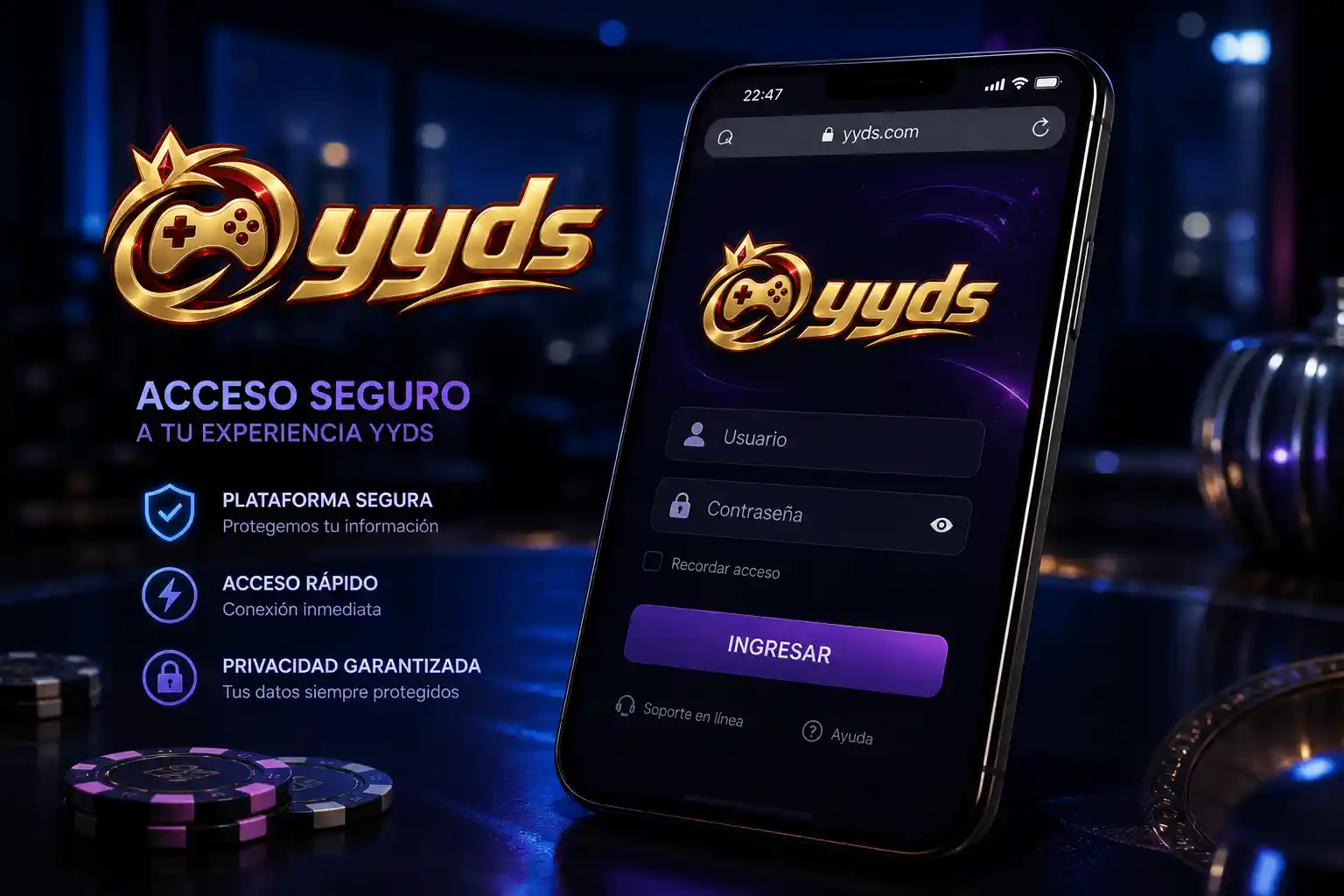 Celular Android mostrando el acceso móvil de Yyds