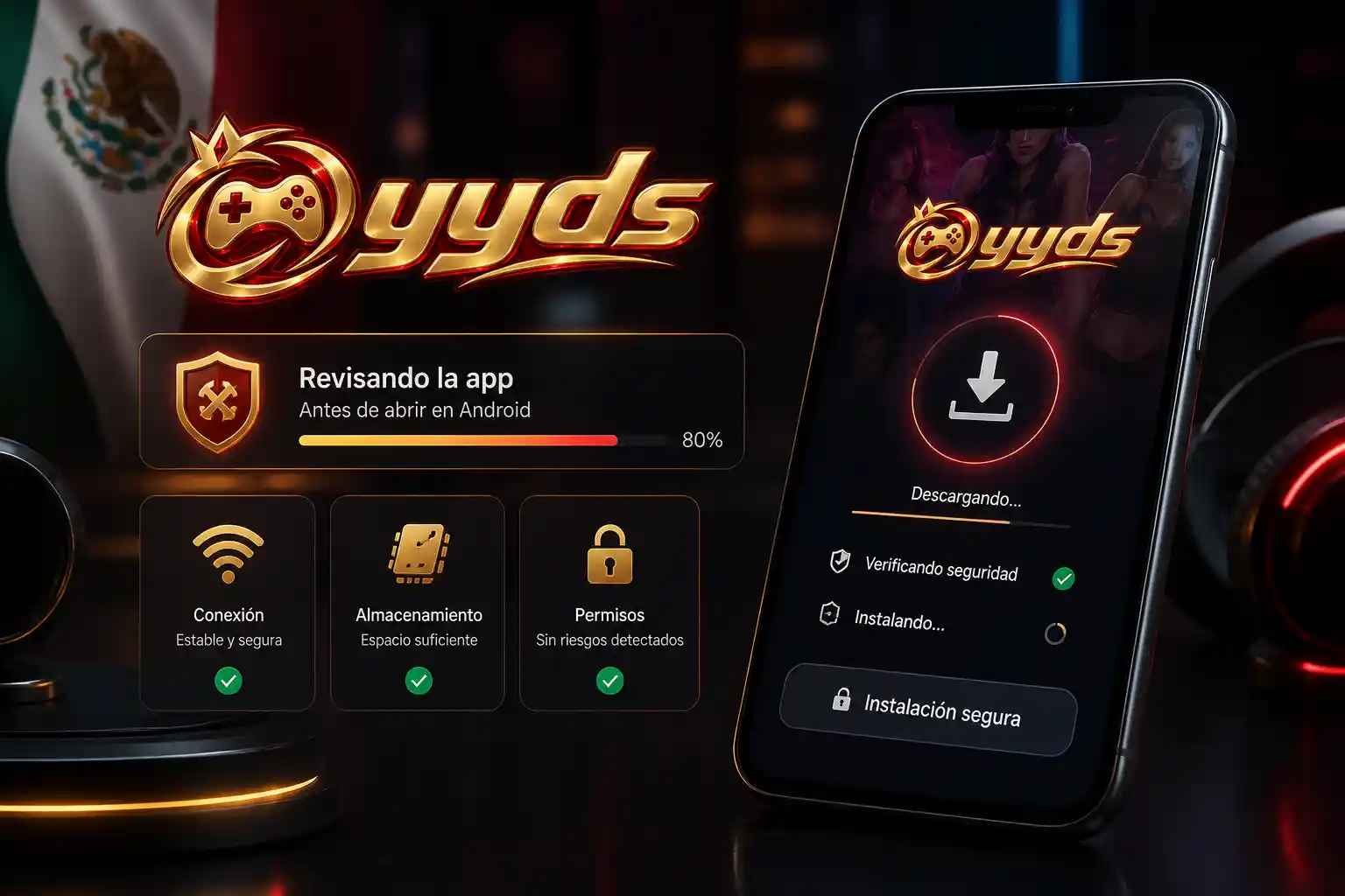 Revisión de descarga, conexión y permisos de Yyds en Android