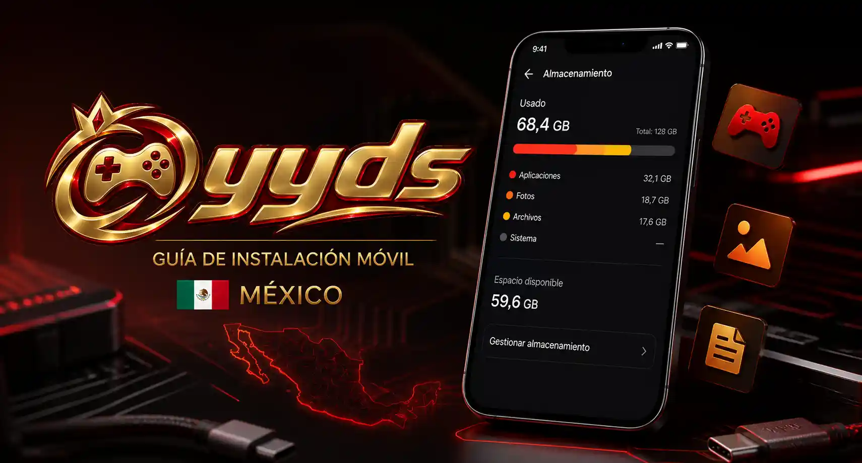 Pantalla de celular mostrando el espacio de almacenamiento disponible antes de instalar Yyds