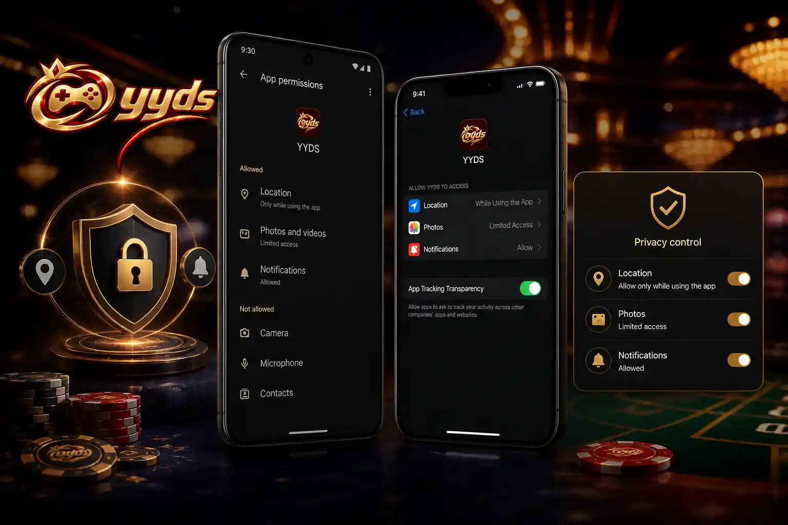 Ajustes de privacidad para controlar permisos de una aplicación de casino en el celular