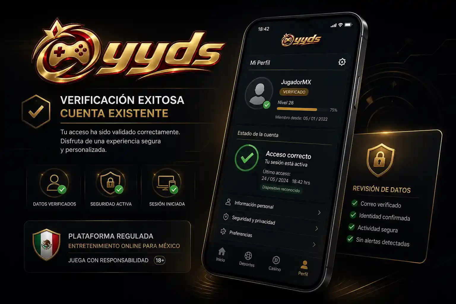 Verificación de una cuenta existente de Yyds en un dispositivo móvil