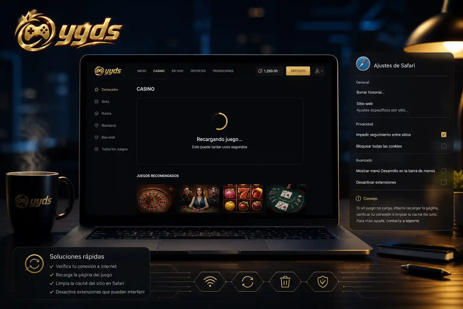Revisión de carga y configuración de Safari para juegos de casino de Yyds