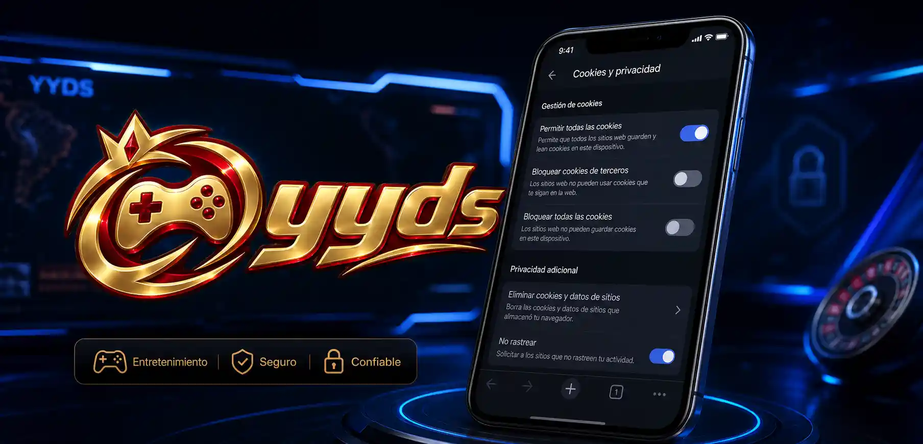 Configuración de cookies y privacidad en un navegador móvil para Yyds
