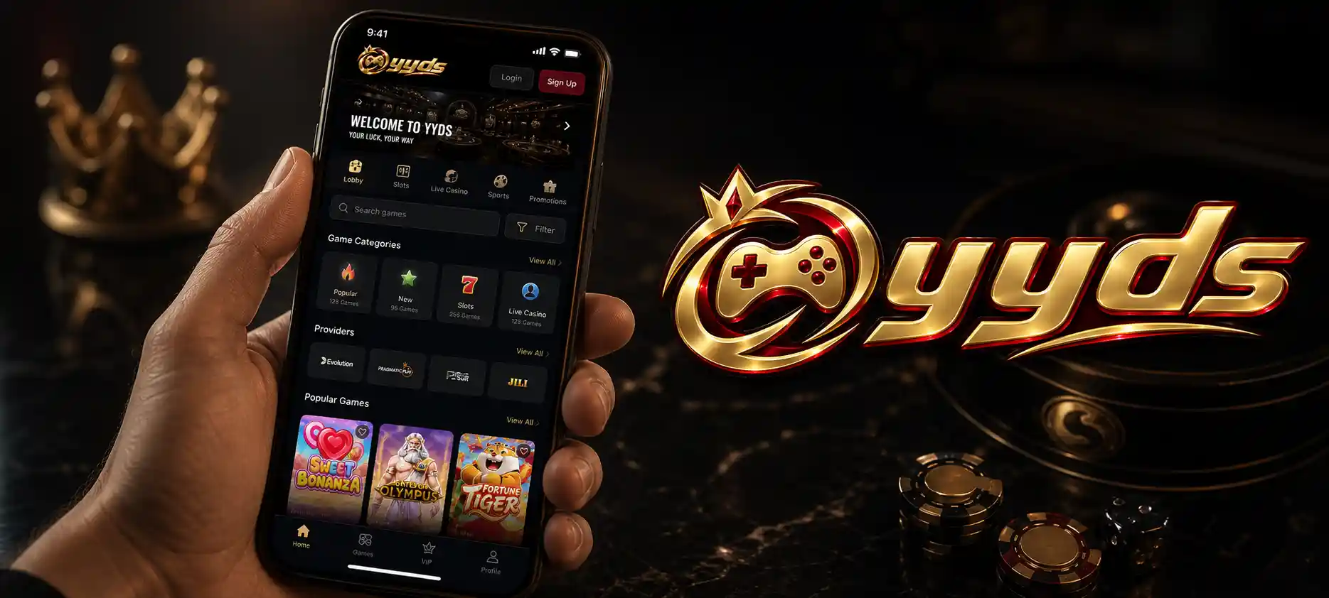 Navegación del lobby de casino Yyds desde un celular
