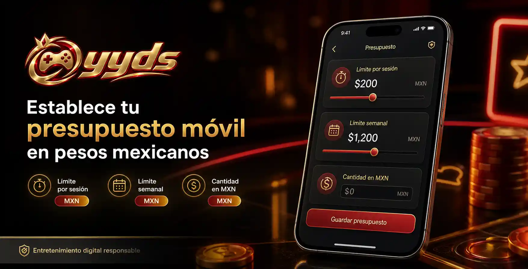 Teléfono móvil con un presupuesto de juego en pesos mexicanos