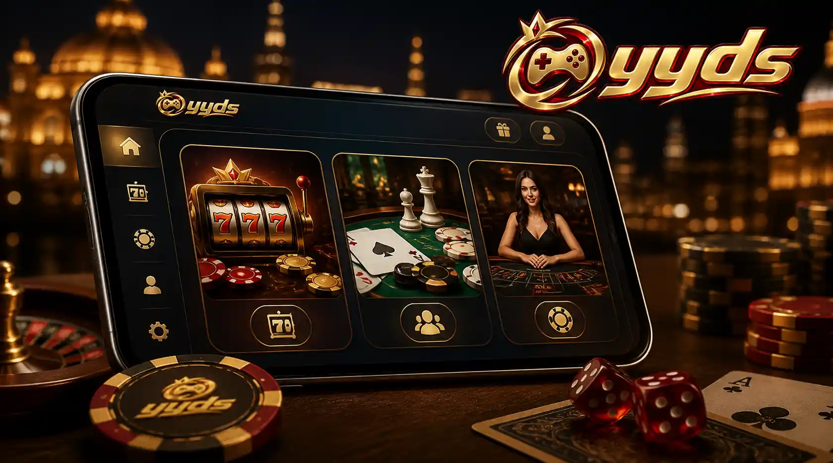 Categorías de juegos móviles visibles en la interfaz de casino de Yyds